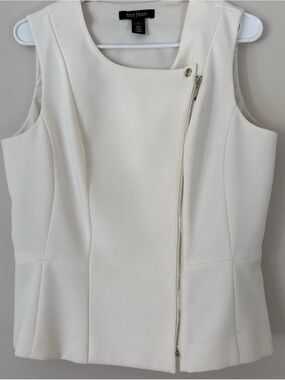 White House Black Market Cream Sleeveless Zip-Front Peplum Top